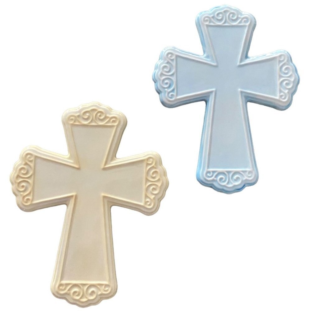 Set of 2 Ceramic Crosses 7 Inches Pale Yellow Blue